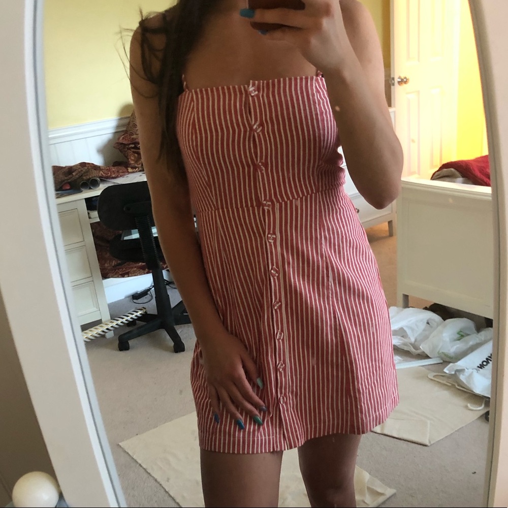 Pink and White Button Stripe Dress